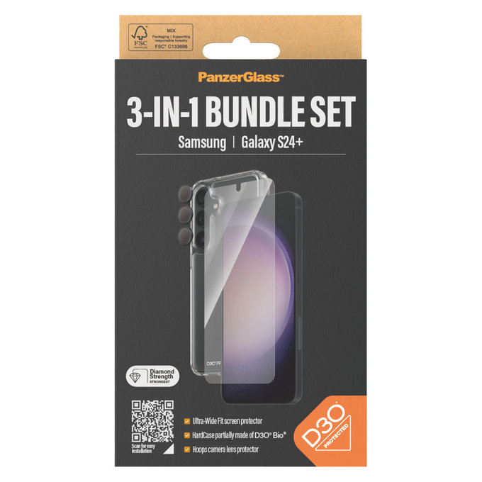 Bundle Hoops + Tempered Glass UWF + Hard Case D3O for Samsung Galaxy S24+, PanzerGlass