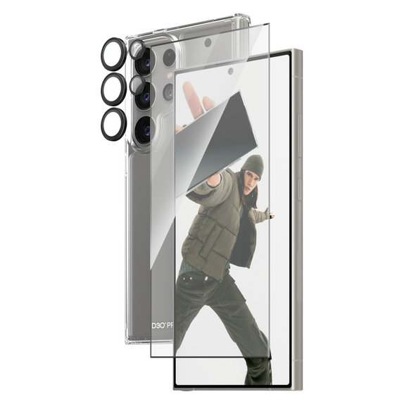 Bundle Hoops + Tempered Glass UWF + Hard Case D3O for Samsung Galaxy S24 Ultra, PanzerGlass