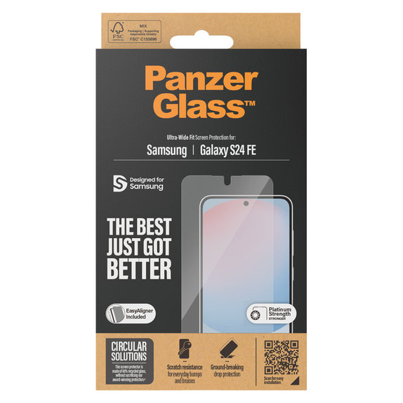Tempered Glass UWF with Applicator for Samsung Galaxy S24 FE, Clear, PanzerGlass