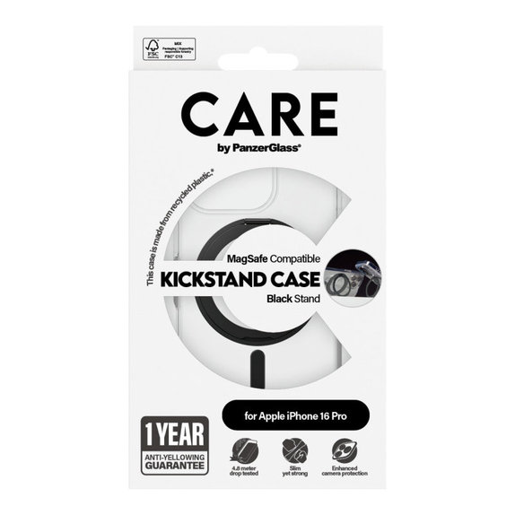 Kickstand Case with MagSafe for iPhone 16 Pro, Black, CARE