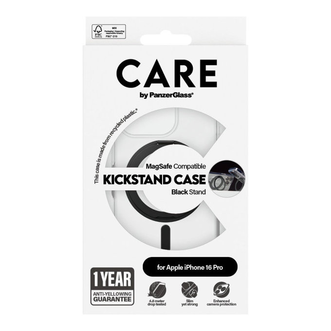 Kickstand Case with MagSafe for iPhone 16 Pro, Black, CARE