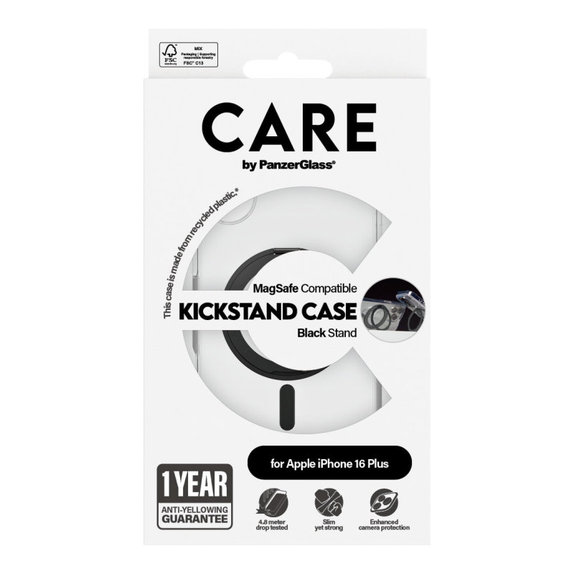 Kickstand Case with MagSafe for iPhone 16 Plus, Black, CARE