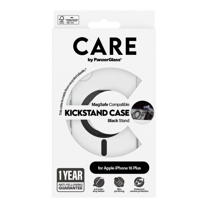 Kickstand Case with MagSafe for iPhone 16 Plus, Black, CARE