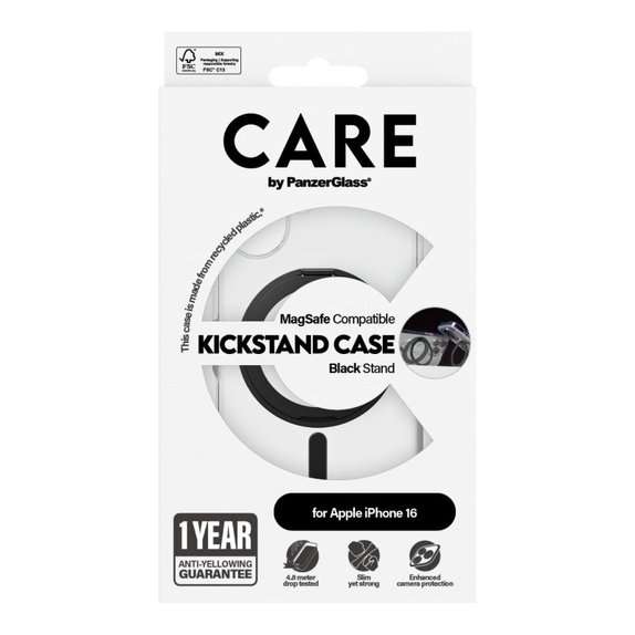 Kickstand Case with MagSafe for iPhone 16, Black, CARE