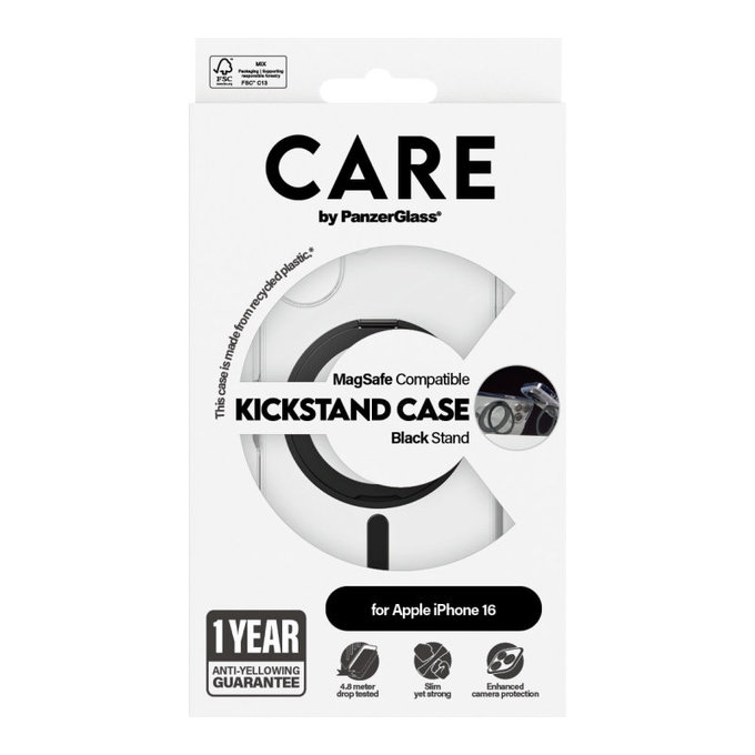 Kickstand Case with MagSafe for iPhone 16, Black, CARE