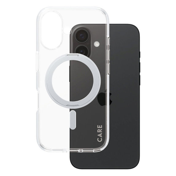 Kickstand Case with MagSafe for iPhone 16, Silver, CARE
