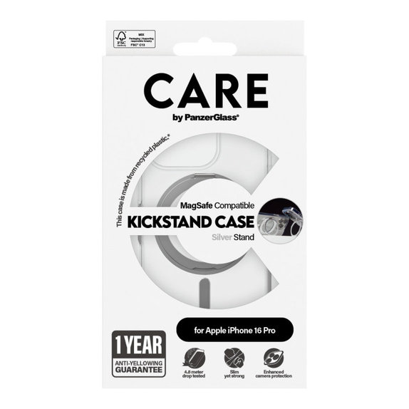 Kickstand Case with MagSafe for iPhone 16 Pro, Silver, CARE