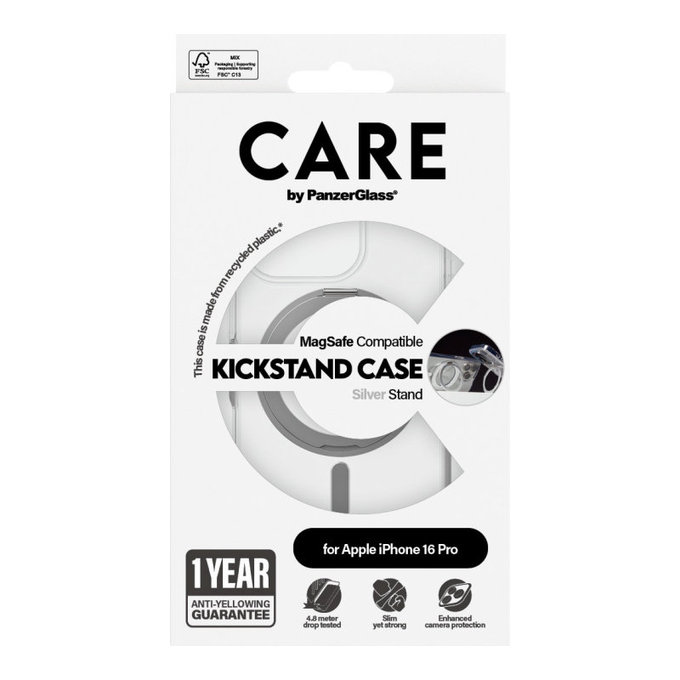 Kickstand Case with MagSafe for iPhone 16 Pro, Silver, CARE