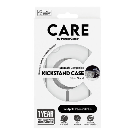Kickstand Case with MagSafe for iPhone 16 Plus, Silver, CARE