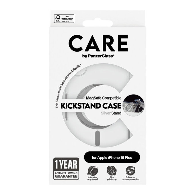 Kickstand Case with MagSafe for iPhone 16 Plus, Silver, CARE