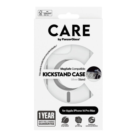Kickstand Case with MagSafe for iPhone 16 Pro Max, Silver, CARE