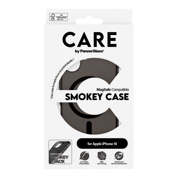 Smokey Case with MagSafe for iPhone 16, Black, CARE