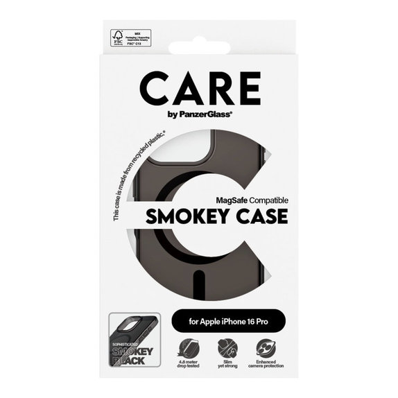 Smokey Case with MagSafe for iPhone 16 Pro, Black, CARE