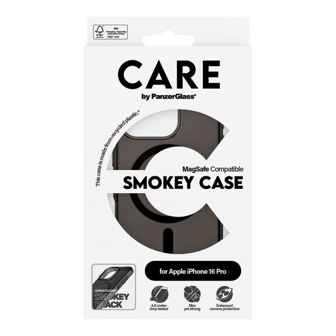 Smokey Case with MagSafe for iPhone 16 Pro, Black, CARE