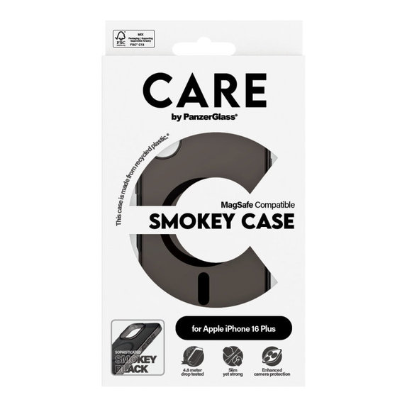 Smokey Case with MagSafe for iPhone 16 Plus, Black, CARE