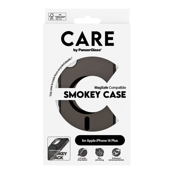 Smokey Case with MagSafe for iPhone 16 Plus, Black, CARE