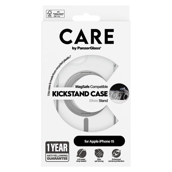 Case Kickstand with MagSAFE by PanzerGlass for iPhone 15, Silver, PanzerGlass