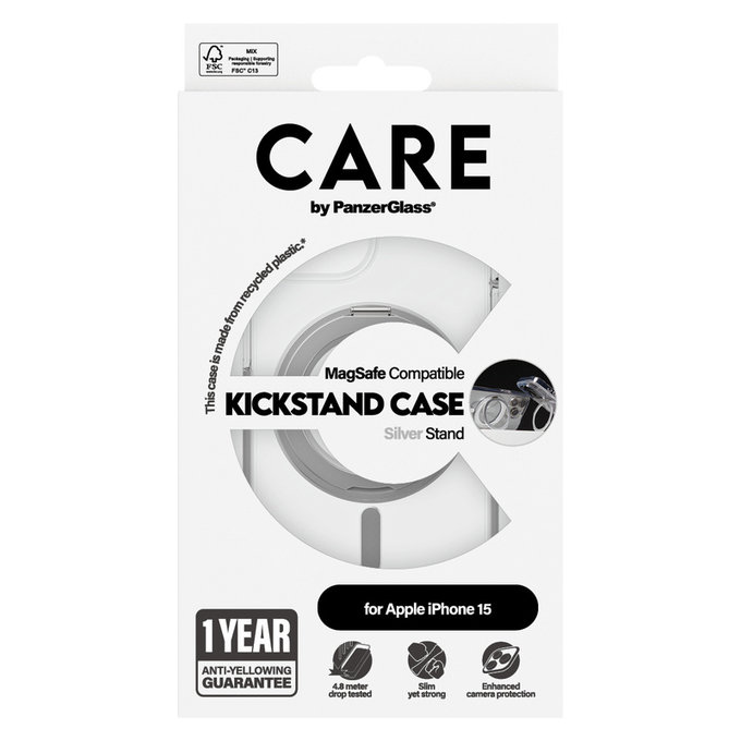 Case Kickstand with MagSAFE by PanzerGlass for iPhone 15, Silver, PanzerGlass