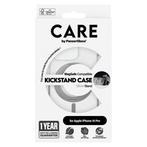 Case Kickstand with MagSAFE by PanzerGlass for iPhone 15 Pro, Silver, PanzerGlass