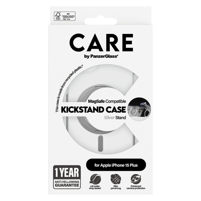 Case Kickstand with MagSAFE by PanzerGlass for iPhone 15 Pro Max, Silver, PanzerGlass