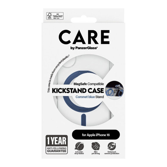 Kickstand Case with MagSafe for iPhone 16, Blue, CARE