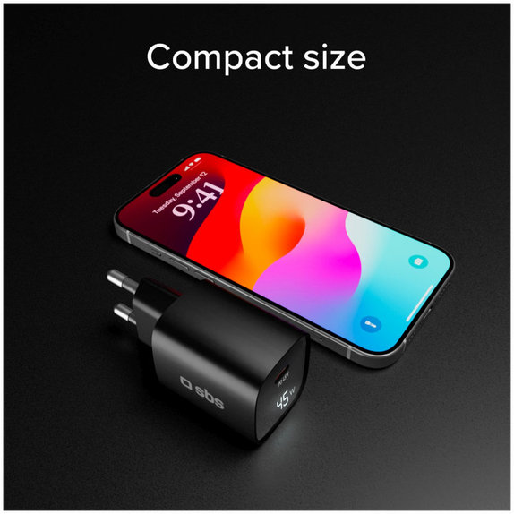 Travel Adapter LCD USB-C, GaN, 45 W PD, black, SBS