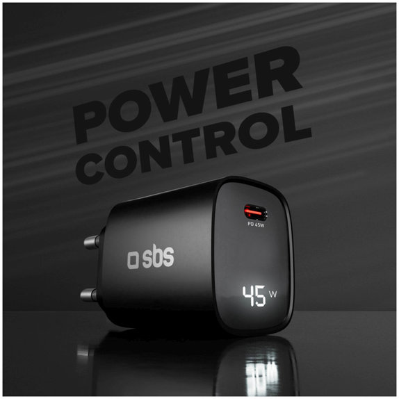 Travel Adapter LCD USB-C, GaN, 45 W PD, black, SBS