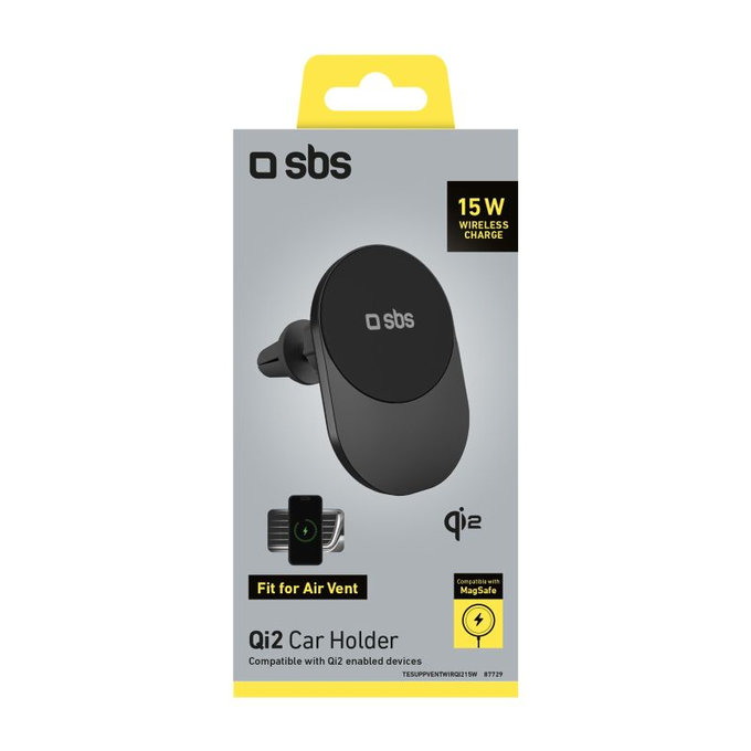 SBS - Car Mount with Wireless Charging, Qi2, 15W, MagSafe, for air vent, black