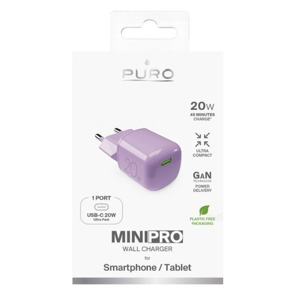 PURO - Charging Adapter MiniPro USB-C, GaN, 20W, coraltastic