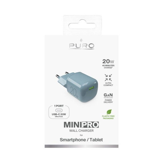 PURO - Charging Adapter MiniPro USB-C, GaN, 20W, island mist