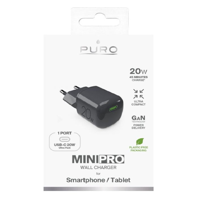 PURO - Charging Adapter MiniPro USB-C, GaN, 20W, black oyster