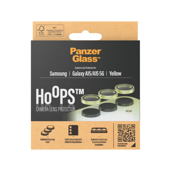 Camera Lens Protector Hoops for Samsung A15/A15 5G, Yellow, PanzerGlass