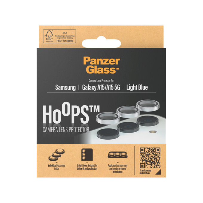 Camera Lens Protector Hoops for Samsung A15/A15 5G, Light Blue, PanzerGlass