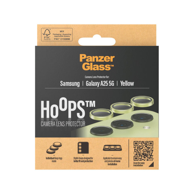 Camera Lens Protector Hoops for Samsung A25 5G, Yellow, PanzerGlass
