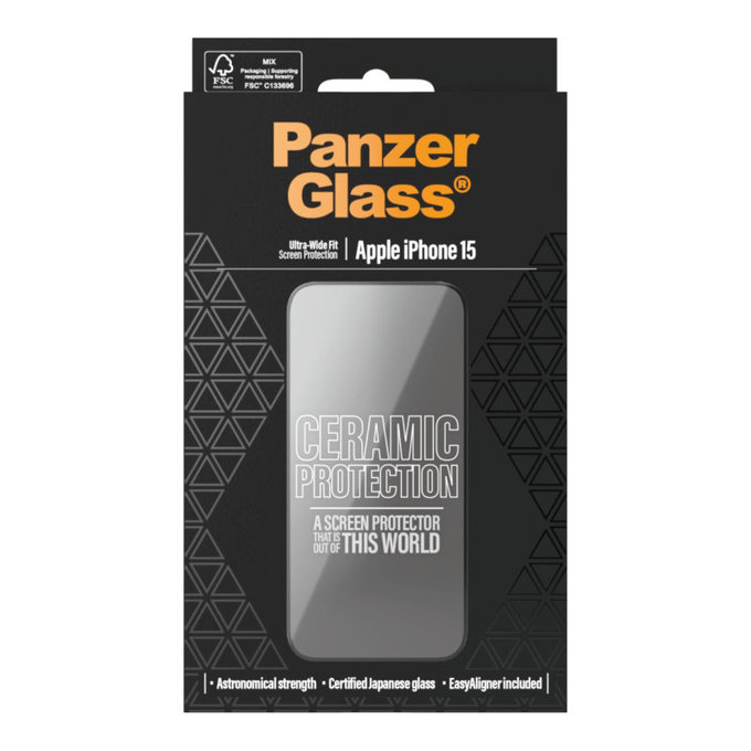 Tempered Glass UWF Ceramic with Applicator for iPhone 15, Black, PanzerGlass