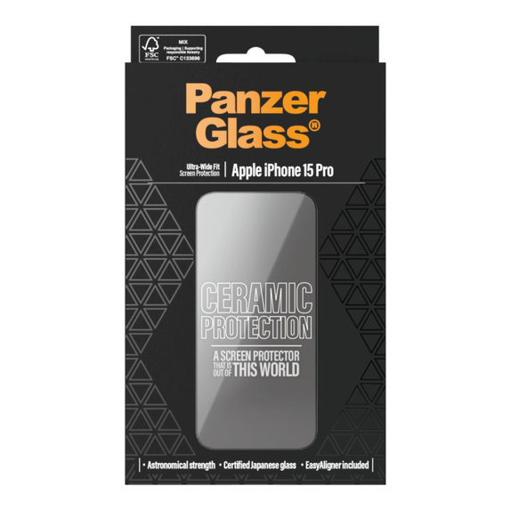 Tempered Glass UWF Ceramic with Applicator for iPhone 15 Pro, Black, PanzerGlass