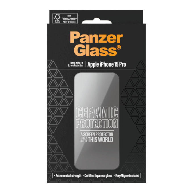 Tempered Glass UWF Ceramic with Applicator for iPhone 15 Pro, Black, PanzerGlass