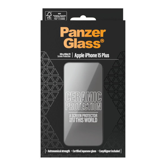 Tempered Glass UWF Ceramic with Applicator for iPhone 15 Plus, Black, PanzerGlass