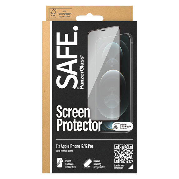 Tempered Glass Case Friendly for iPhone 12 Pro/12, Black, SAFE by PanzerGlass