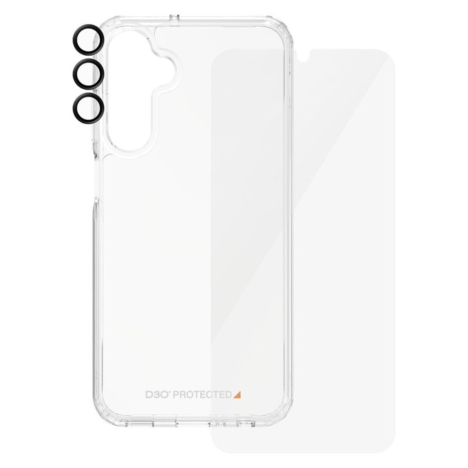 Bundle Hoops + Tempered Glass UWF + Hard Case D3O for Samsung Galaxy A25 5G, Transparent, PanzerGlass