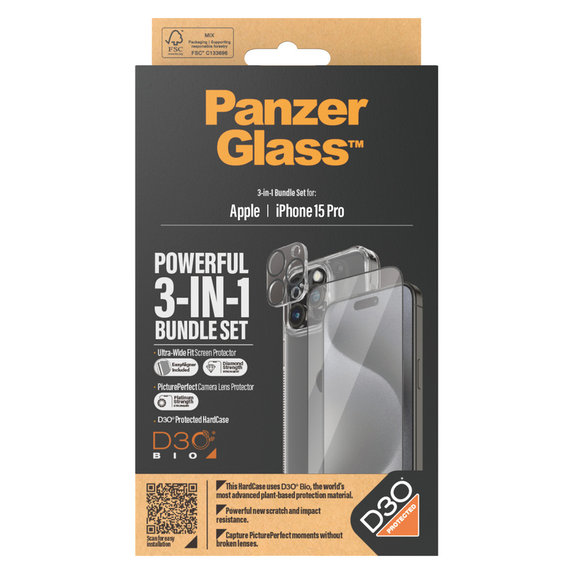 Bundle PicturePerfect + Tempered Glass UWF + Hard Case D3O for iPhone 15 Pro, PanzerGlass