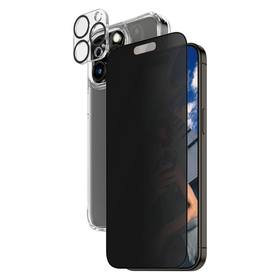 Bundle PicturePerfect + Tempered Glass UWF Privacy + Hard Case D3O for iPhone 15 Pro Max, PanzerGlass