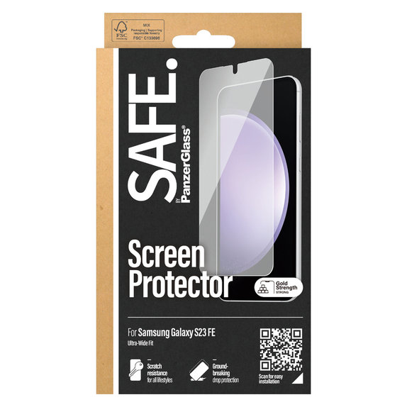 Tempered Glass UWF for Samsung Galaxy S23 FE, Black, SAFE by PanzerGlass