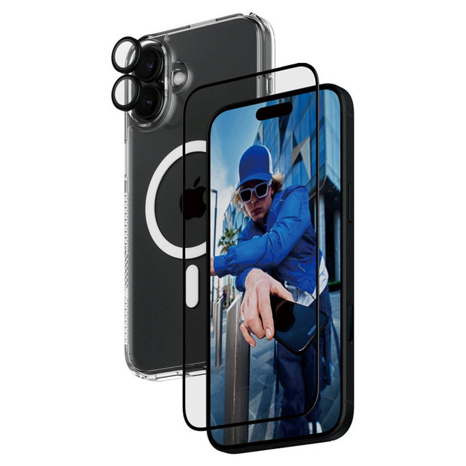 Bundle Hoops + UWF Tempered Glass + Hard Case for iPhone 16 Plus, PanzerGlass