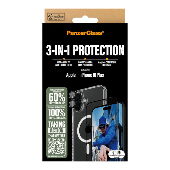 Bundle Hoops + UWF Tempered Glass + Hard Case for iPhone 16 Plus, PanzerGlass