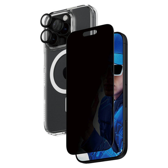 Bundle Hoops + UWF Privacy Tempered Glass + Hard Case for iPhone 16 Pro, PanzerGlass