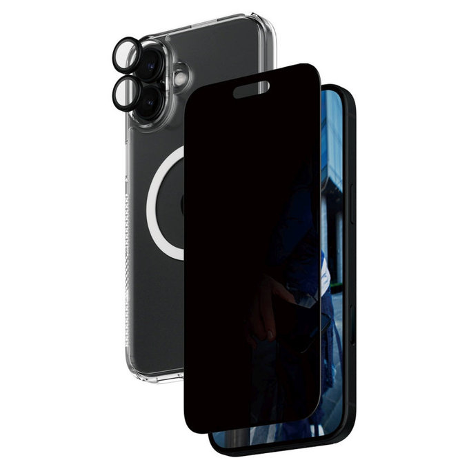 Bundle Hoops + UWF Privacy Tempered Glass + Hard Case for iPhone 16 Plus, PanzerGlass