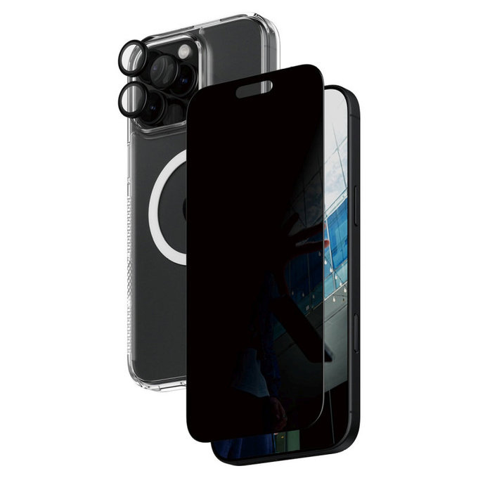 Bundle Hoops + UWF Privacy Tempered Glass + Hard Case for iPhone 16 Pro Max, PanzerGlass