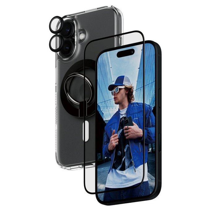 Bundle Hoops + UWF Tempered Glass + Hard Case + Magnetic Ring Mount for iPhone 16, PanzerGlass