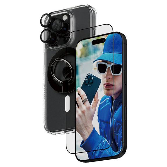 Bundle Hoops + UWF Tempered Glass + Hard Case + Magnetic Ring Mount for iPhone 16 Pro, PanzerGlass